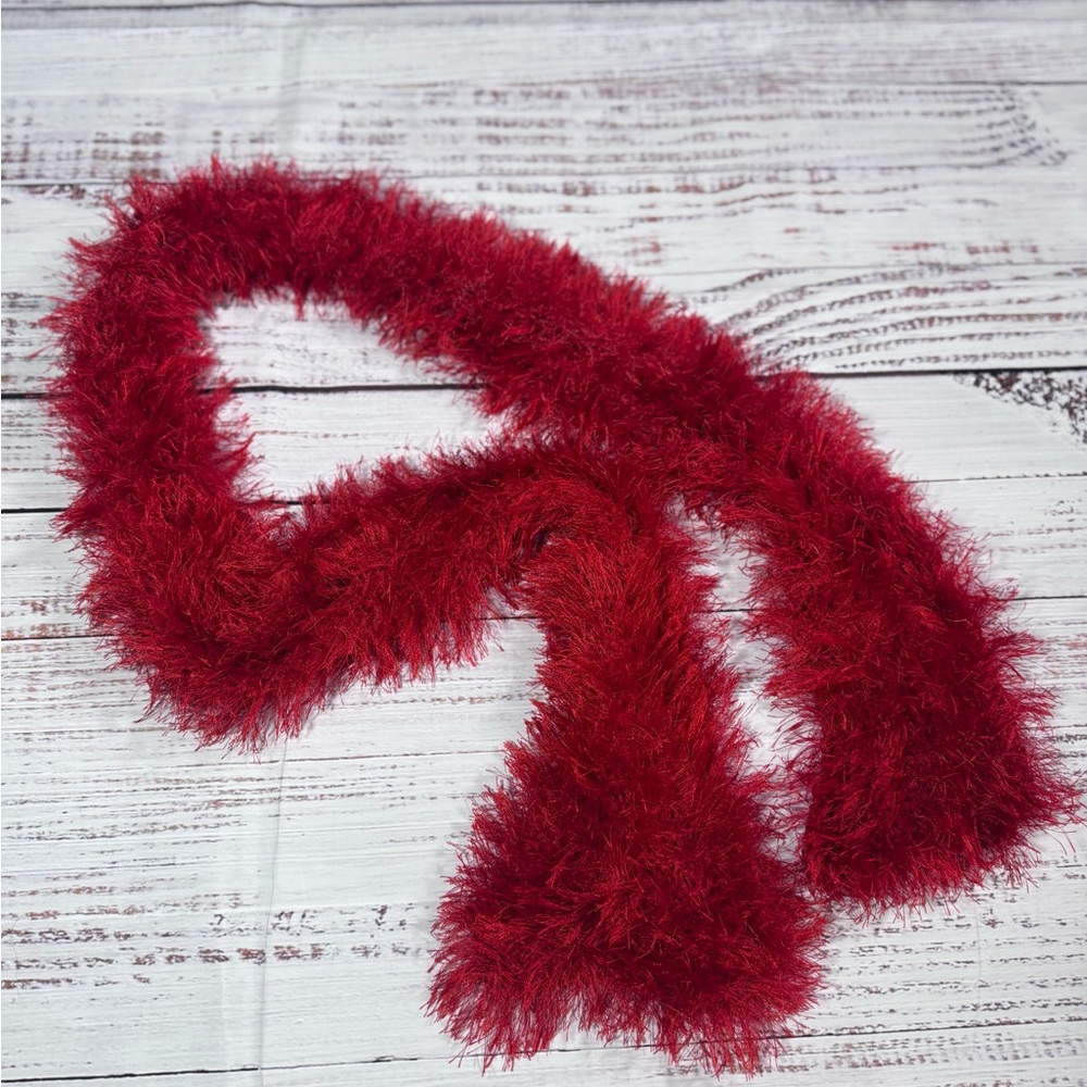 Handmade crochet Red Feathered Long Cozy Vibrant Scarf